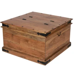 Bois & Chiffons Tables^Table basse coffre carrée en acacia massif Naturel - 85x85x50 cm
