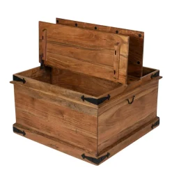 Bois & Chiffons Tables^Table basse coffre carrée en acacia massif Naturel - 85x85x50 cm