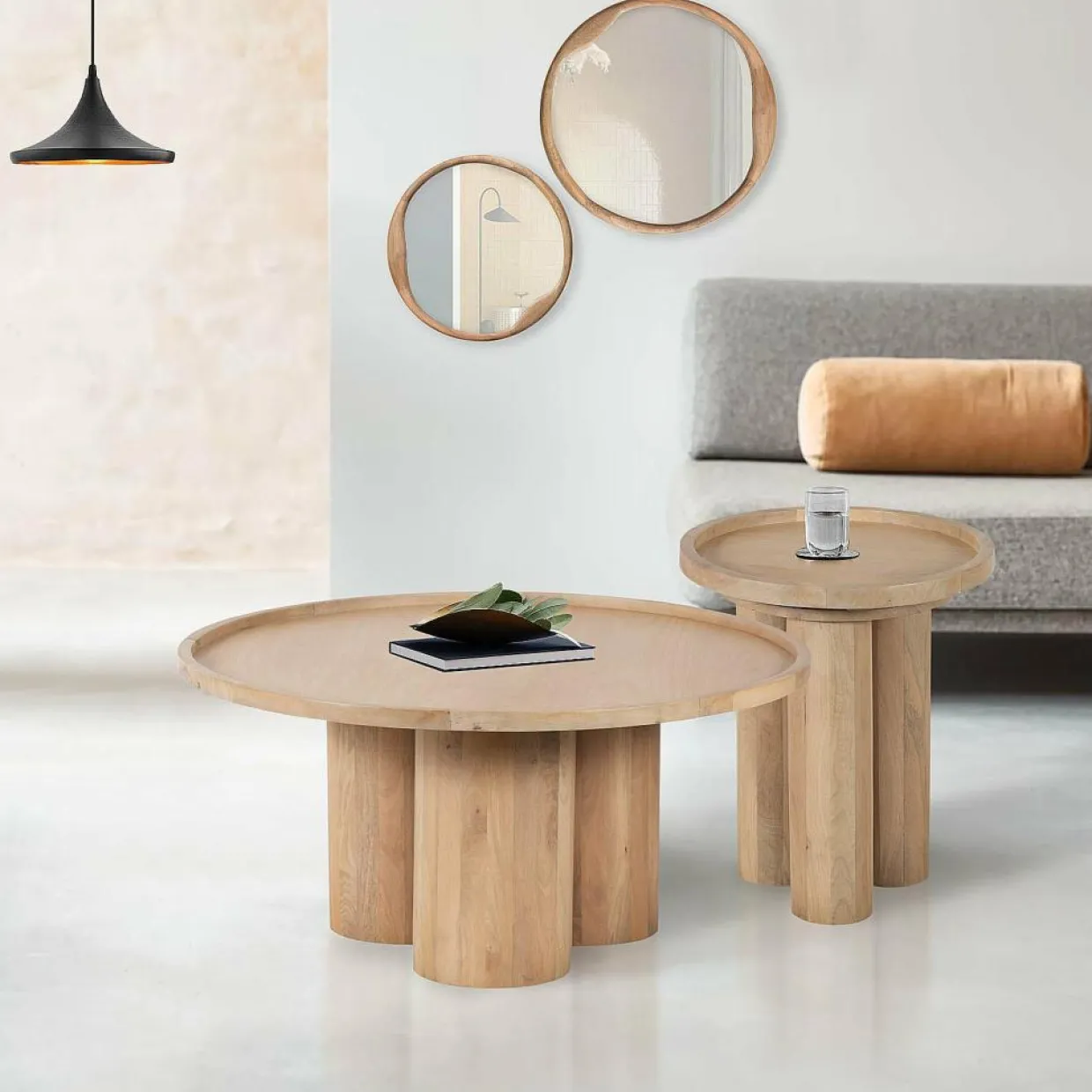 Bois & Chiffons Tables^Table basse ronde Mango Barloo Beige - 89x89x43 cm