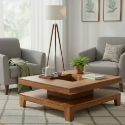 Table basse 110x110 cm Acacia Kavish II Marron - 110x110x40 cm-Bois & Chiffons Online