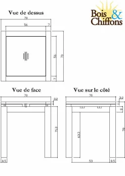Table carrée 70x70 à rallonges Marron - 70x70x78 cm-Bois & Chiffons