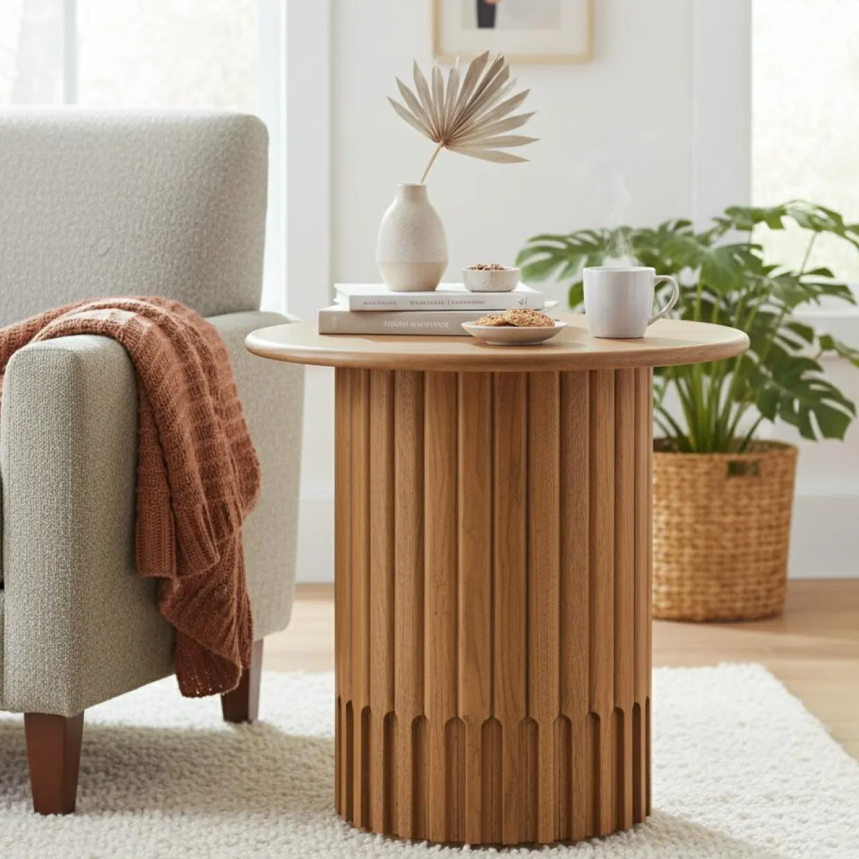 Bois & Chiffons Tables^Table d'appoint ronde pour canapé Chêne Dalta Marron - 56x56x56 cm