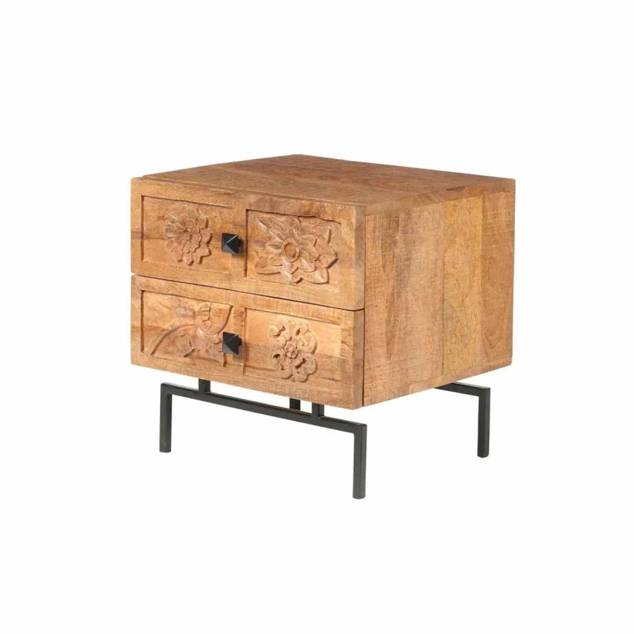 Table de chevet 2 tiroirs Manguier Sculture Beige - 45x40x45 cm-Bois & Chiffons Hot