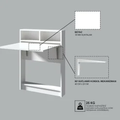 Table pliable bracked blanc - 70x90x15 cm-Wooden Art Online