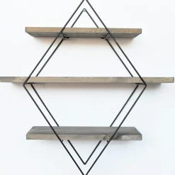 Étagère 3 étages losange noyer/noir - 62x42x15 cm-Wooden Art Outlet