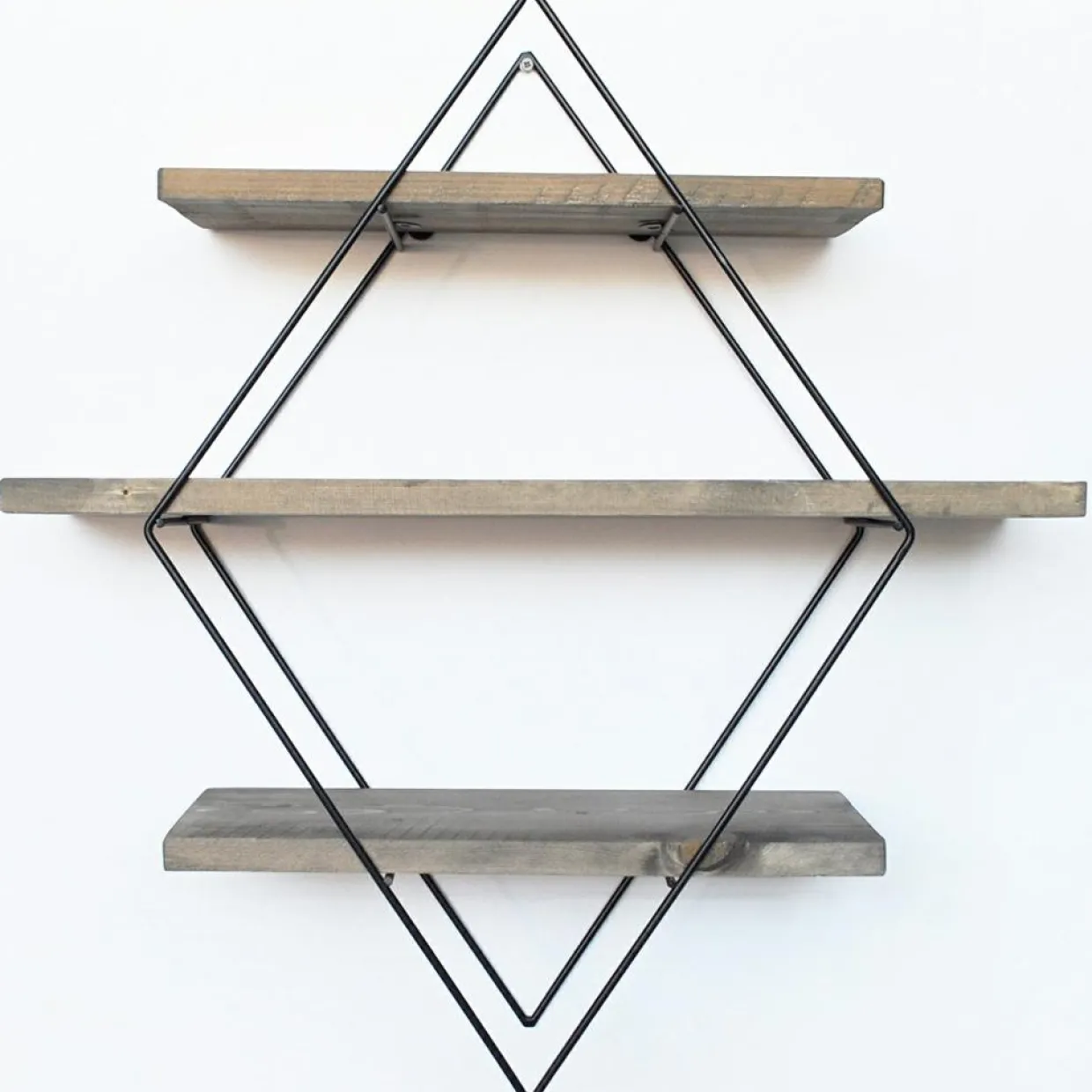 Étagère 3 étages losange noyer/noir - 62x42x15 cm-Wooden Art Outlet