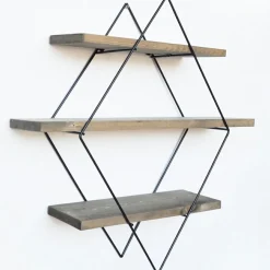 Étagère 3 étages losange noyer/noir - 62x42x15 cm-Wooden Art Outlet
