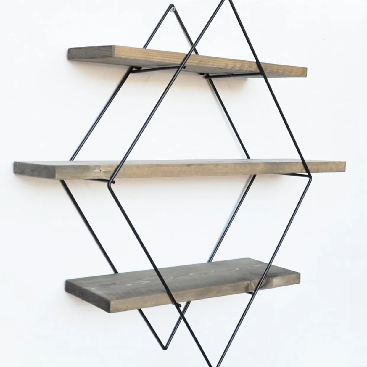 Étagère 3 étages losange noyer/noir - 62x42x15 cm-Wooden Art Outlet
