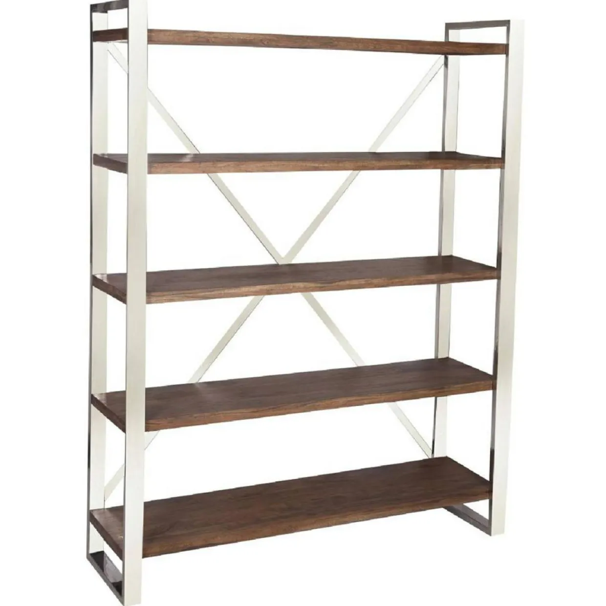 Étagère cross acacia stainless marron - 140x42x181 cm-Bois & Chiffons Outlet