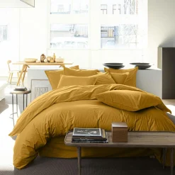 Taie D'oreiller 100% Percale de Coton jaune moutarde-Baton Rouge Discount