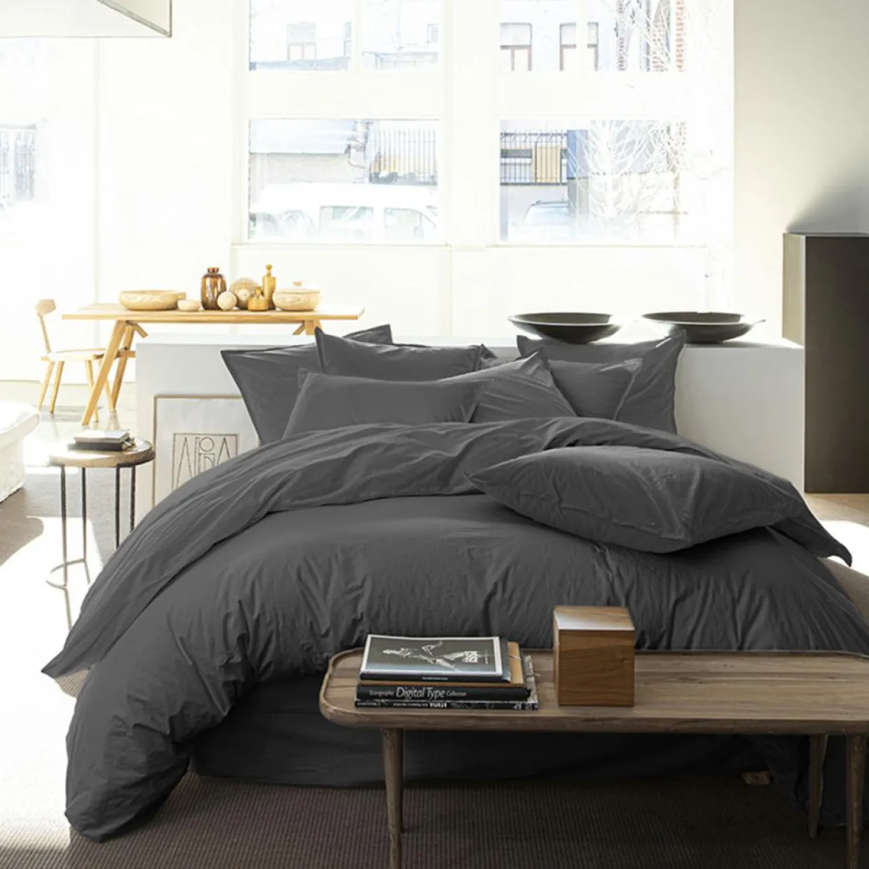 Baton Rouge Linge De Lit, Ensembles^Taie D'oreiller 100% Percale de Coton gris magnet