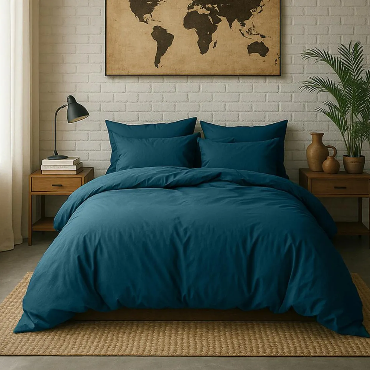 Taie d'oreiller avec volant en percale de coton lavé bleu imperial-Baton Rouge Best