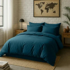 Taie d'oreiller avec volant en percale de coton lavé bleu imperial-Baton Rouge Best