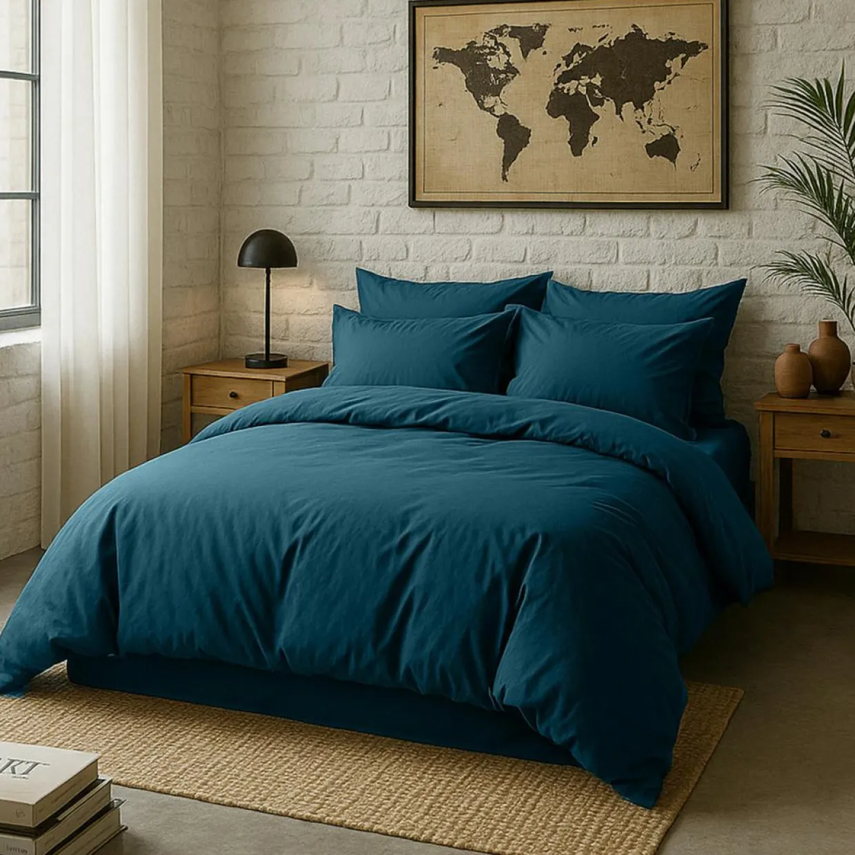 Taie d'oreiller avec volant en percale de coton lavé bleu imperial-Baton Rouge Best