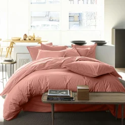 Baton Rouge Linge De Lit, Ensembles^Taie d'oreiller avec volant en percale de coton lavé rose poudré