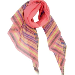 Étole Maria en Coton & Soie mélangés corail/multicolore - 90x180 cm-Petrusse Discount