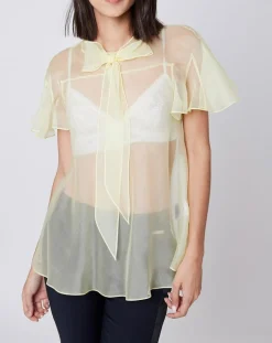 Top 100% Voile de Soie transparent jaune-John Galliano Hot