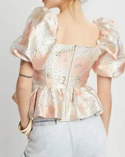 Femme Manoush Tops Et Blouses^Top Brocard imprimé rose pâle/doré