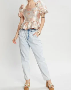 Femme Manoush Tops Et Blouses^Top Brocard imprimé rose pâle/doré