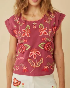 Top brodé Mexico imprimé cassis-Manoush Outlet