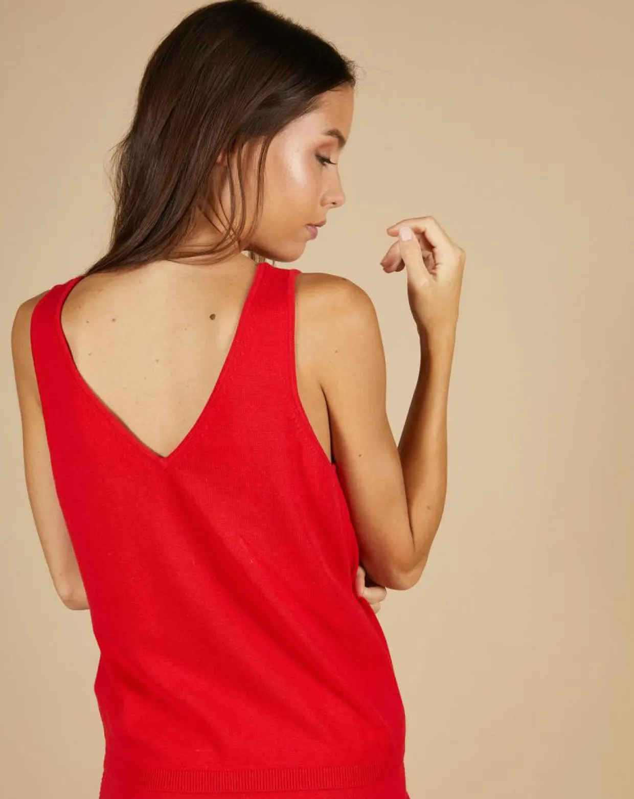 Top en Coton & Cachemire Juliette fines bretelles groseille-Cashmere Tribu Outlet