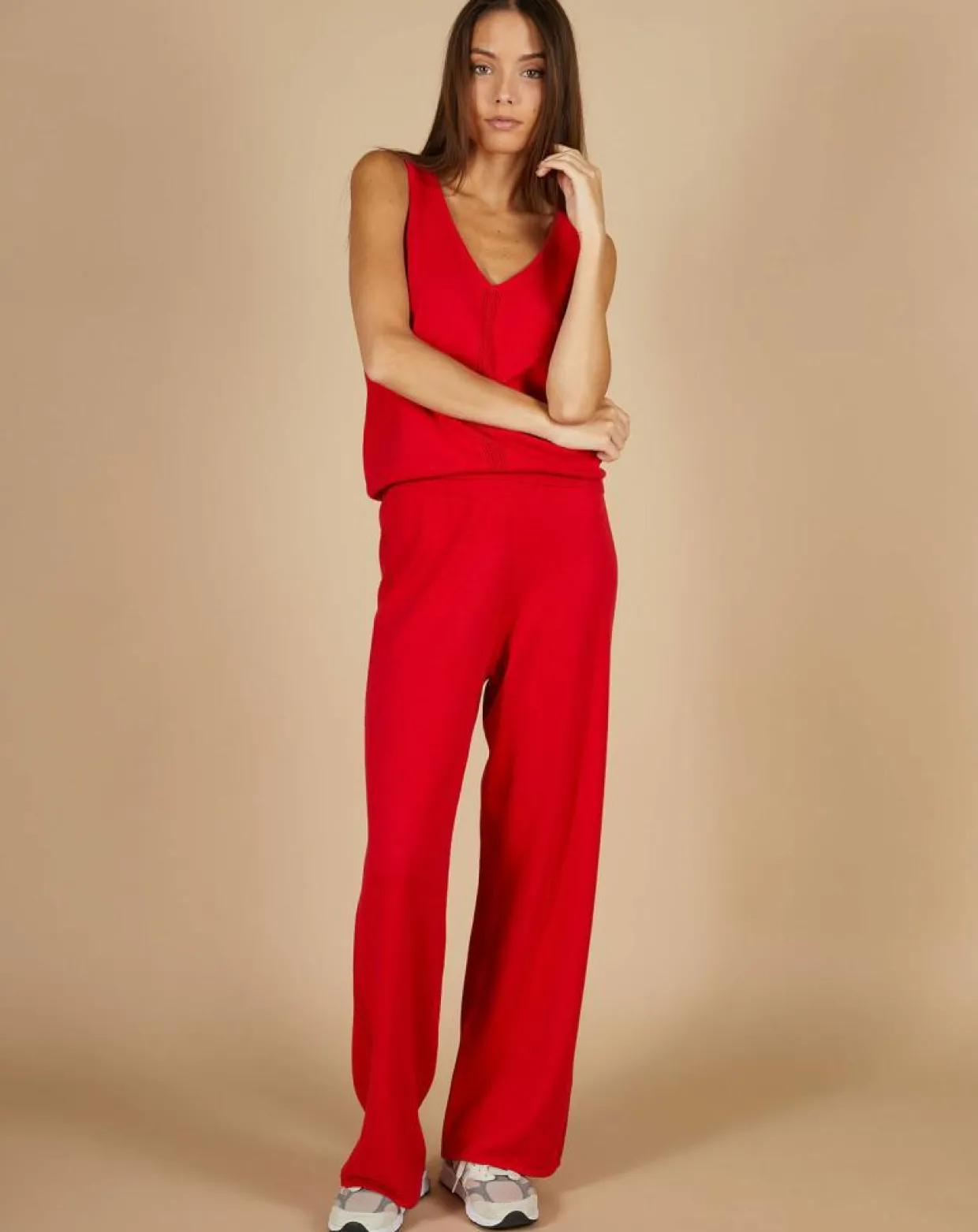 Top en Coton & Cachemire Juliette fines bretelles groseille-Cashmere Tribu Outlet