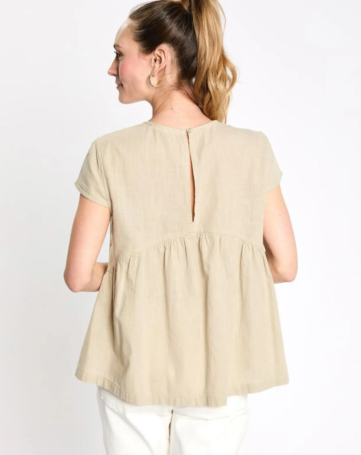 Femme Esprit Tops Et Blouses^Top en Lin à volant sans manches beige/vert