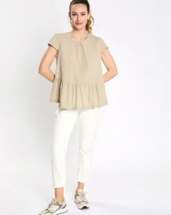 Femme Esprit Tops Et Blouses^Top en Lin à volant sans manches beige/vert