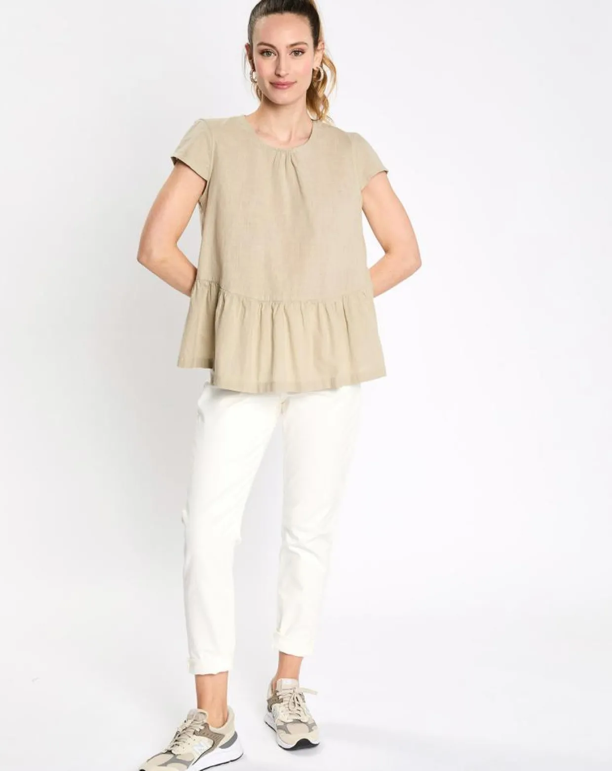 Femme Esprit Tops Et Blouses^Top en Lin à volant sans manches beige/vert