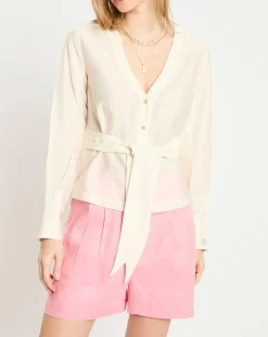 Top en Lin mélangé ceinturé écru-Scotch & Soda Clearance