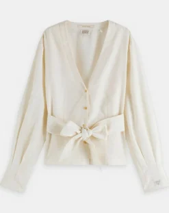 Top en Lin mélangé ceinturé écru-Scotch & Soda Clearance