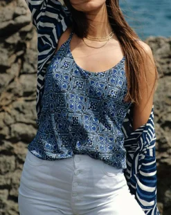 Femme Lauren Vidal Tops Et Blouses^Top en Soie mélangée Naxos bleu