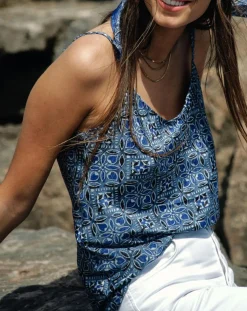 Femme Lauren Vidal Tops Et Blouses^Top en Soie mélangée Naxos bleu