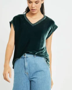 Femme Lauren Vidal Tops Et Blouses^Top en Velours Basal sauge