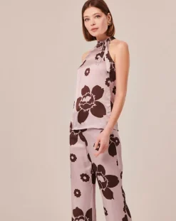 Top imprimé fleuri en satin parme-Tara Jarmon New