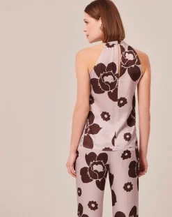 Top imprimé fleuri en satin parme-Tara Jarmon New