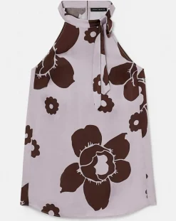 Top imprimé fleuri en satin parme-Tara Jarmon New
