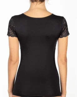 Femme Mare Tops Et Blouses^Top manches courtes en Laine mélangée dentelle noir