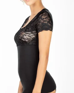 Femme Mare Tops Et Blouses^Top manches courtes en Laine mélangée dentelle noir