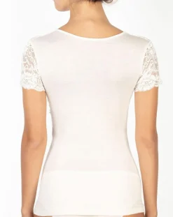 Femme Mare Tops Et Blouses^Top manches courtes en Laine mélangée dentelle ivoire
