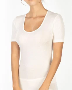 Top manches courtes Laine & Soie tissée ivoire-Mare Outlet