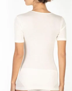 Top manches courtes Laine & Soie tissée ivoire-Mare Outlet