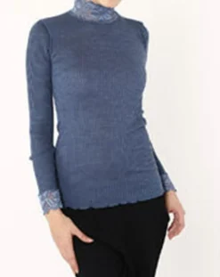 Femme Mare Tops Et Blouses^Top manches longues col rond dentelle Laine plissée bleu marine
