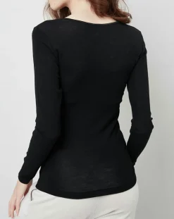 Top manches longues Laine et Soie noir-Mare Clearance