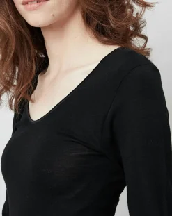 Top manches longues Laine et Soie noir-Mare Clearance