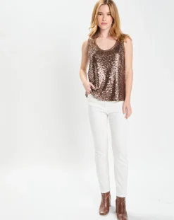 Top Paillettes Tess marron-Galeries Lafayette Clearance