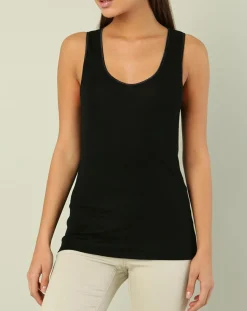 Top sans manches bord satin en Laine & Soie noir-Mare New