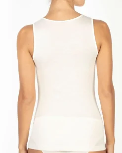 Top sans manches bord satin en Laine & Soie ivoire-Mare