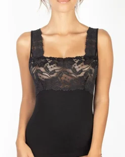 Femme Mare Tops Et Blouses^Top sans manches en Laine mélangée bretelles larges dentelle noir