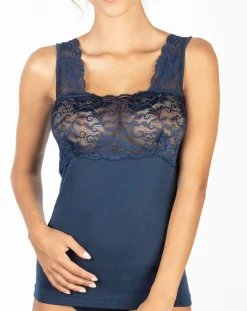 Top sans manches en Laine mélangée bretelles larges dentelle bleu marine-Mare New